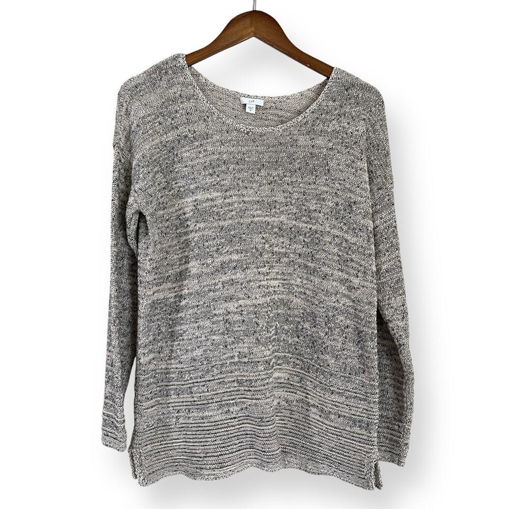 J. Jill Gray Marled Sweater M Scoop Neck Cotton Blend Coastal Minimalist Cozy